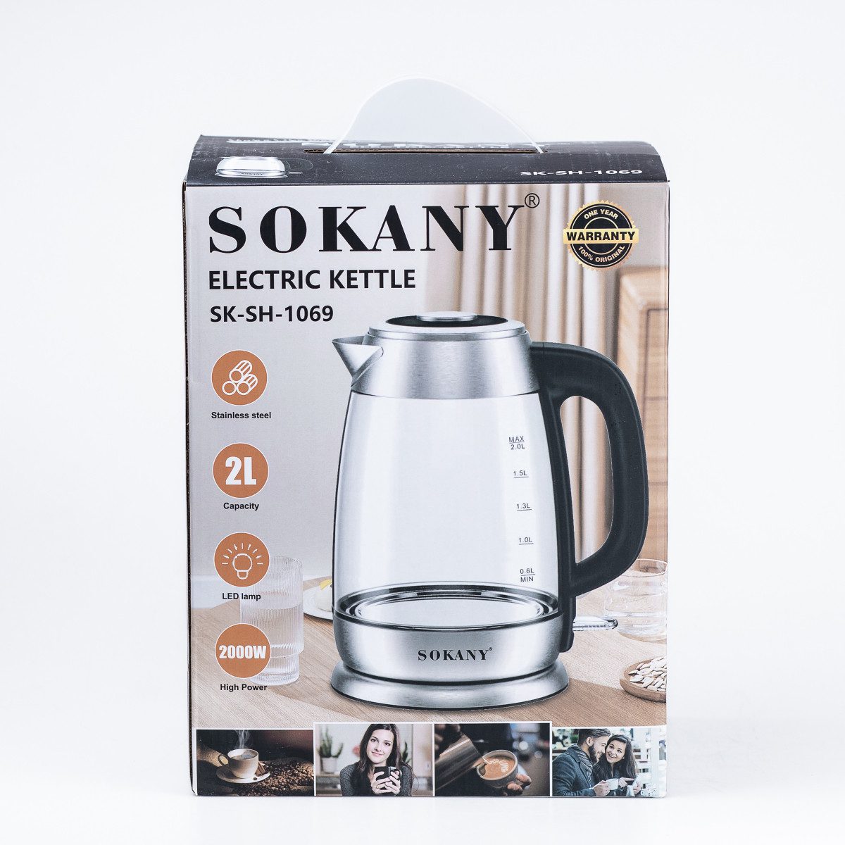 Електрочайник Sokany SK-SH-1069 Electric Kettle 2000W 2l прозорий чайник_SKSH1069_Milantium_5