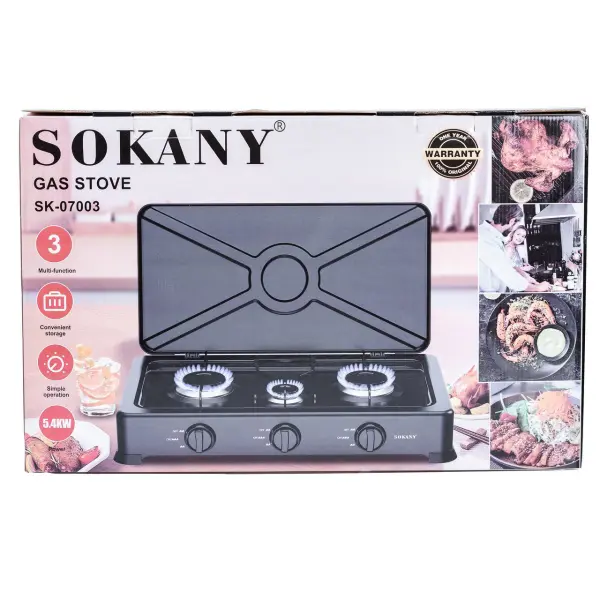 Газова плита настільна 3 конфорки Sokany міні пічка переносна для дачі_SK07003_Milantium_4