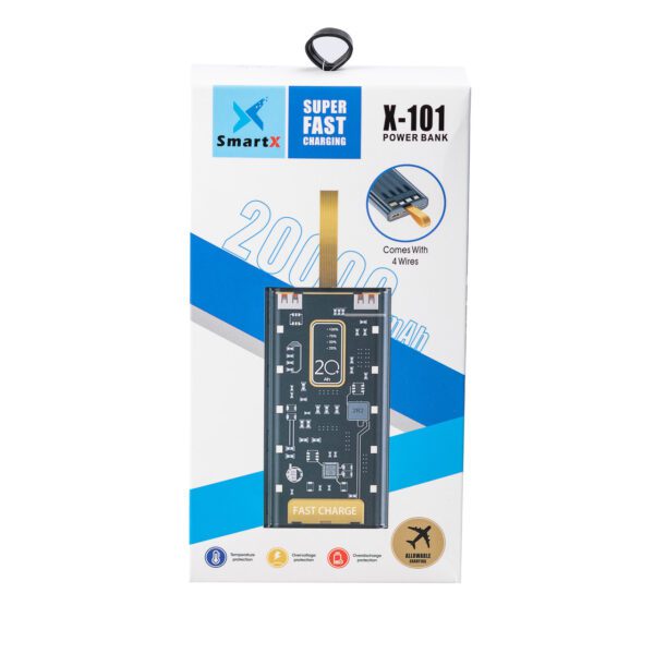 Повербанк SmartX Fast Charge Power Bank 20000mAh зовнішній акумулятор 4 вбудованих кабелі X-101_X101_Milantium_6