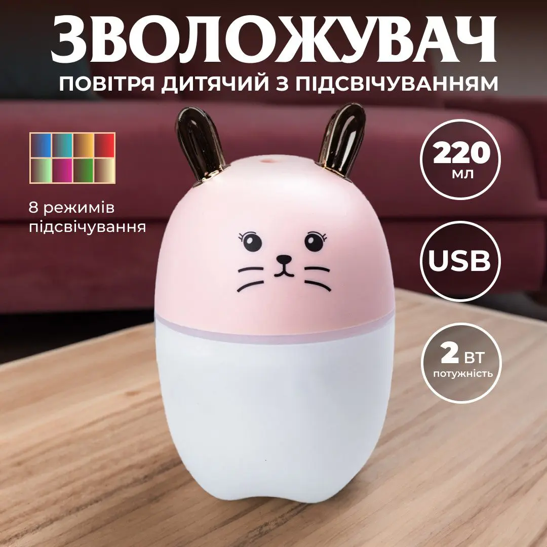 Зволожувач повітря MengChong H2O Humidifier міні зволожувач повітря Рожевий – купити в Україні недорого