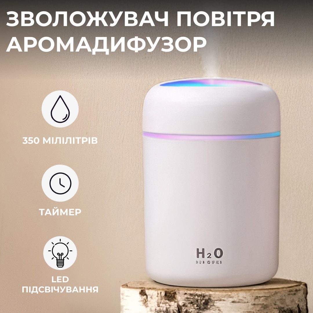 Зволожувач повітря H2O Humidifier USB 300ml очищувач зволожувач повітря Білий_HPBH15566W_Milantium_1