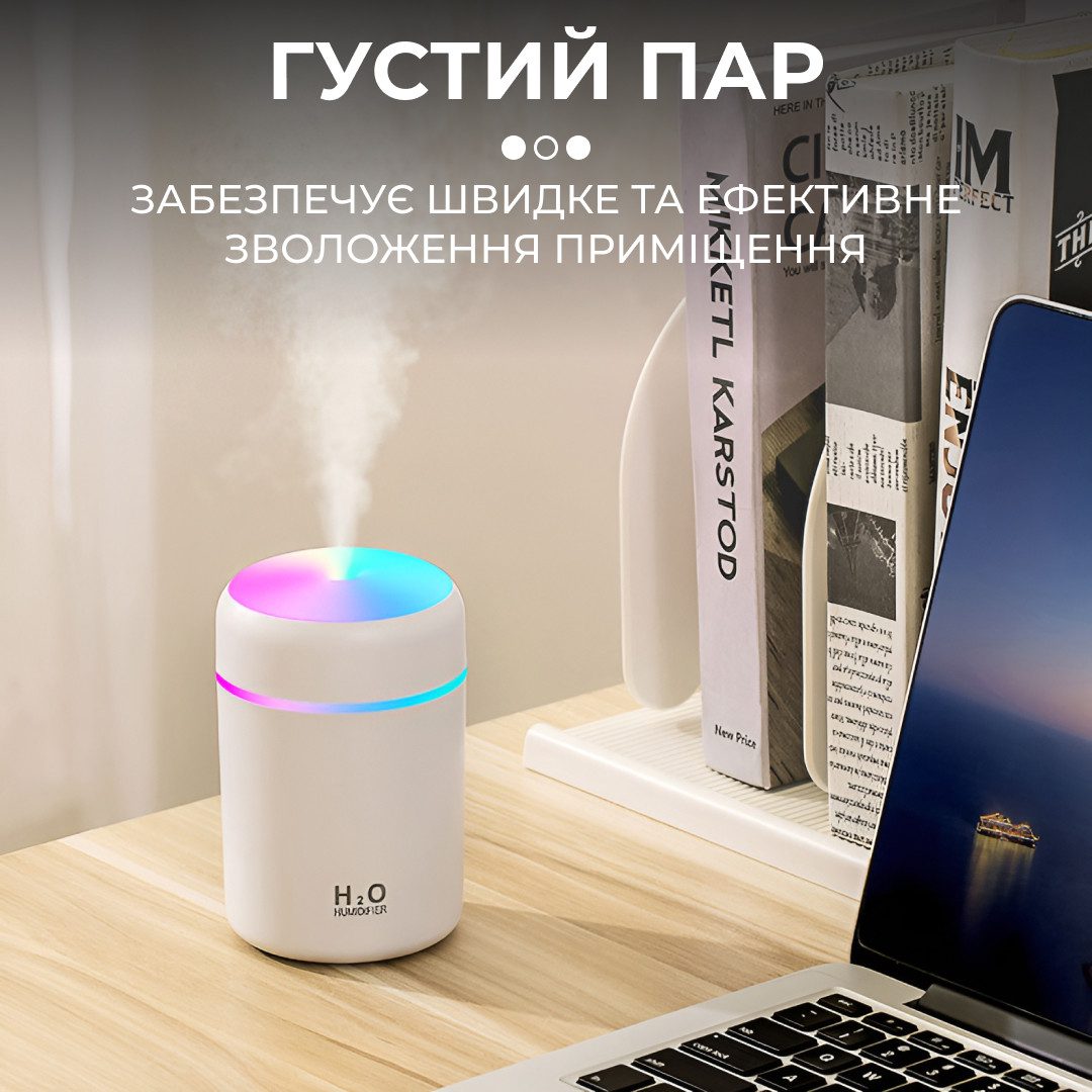 Зволожувач повітря H2O Humidifier USB 300ml очищувач зволожувач повітря Білий_HPBH15566W_Milantium_4