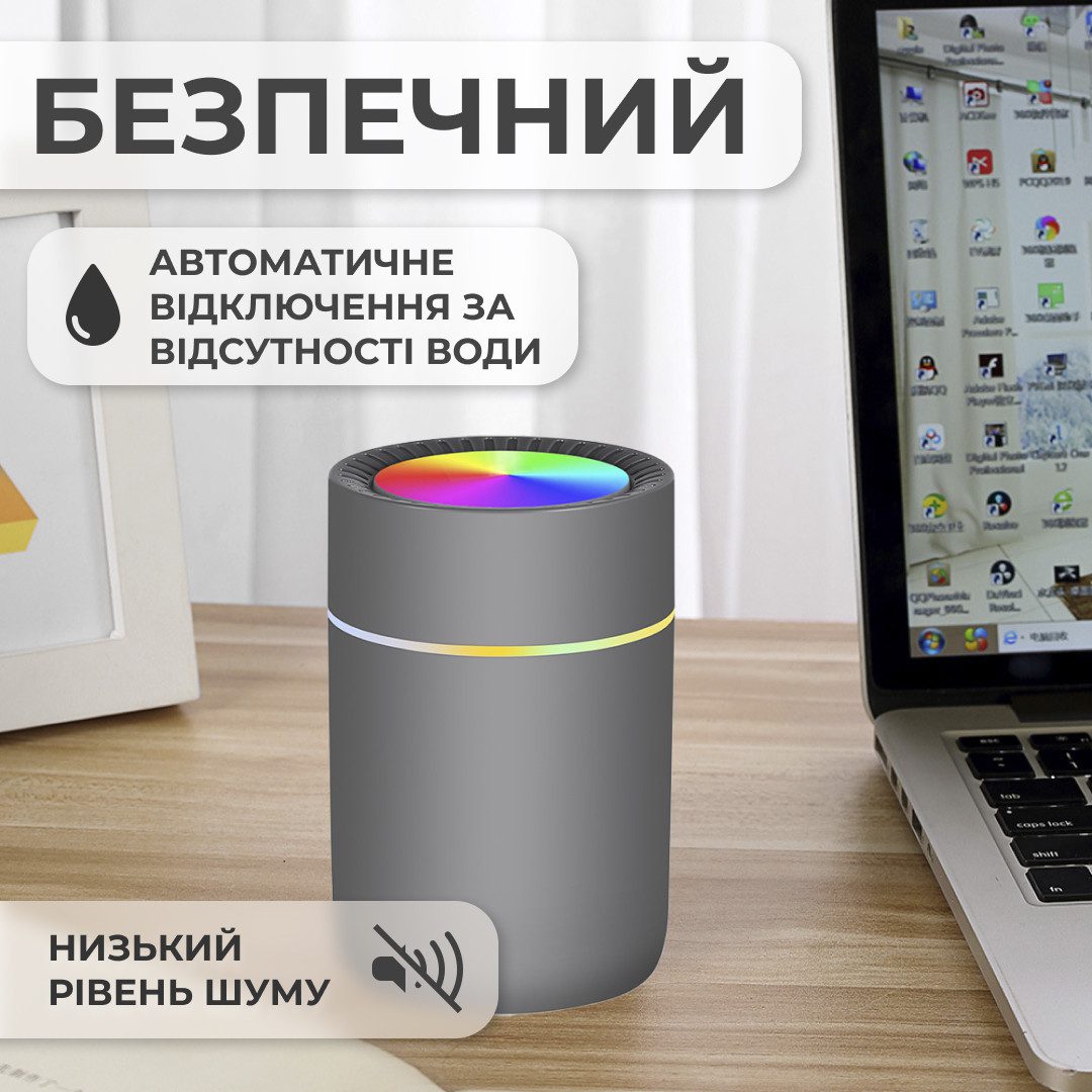 Зволожувач повітря Humidifier USB 350ml White міні зволожувач повітря Сірий_HPBH17166G_Milantium_4