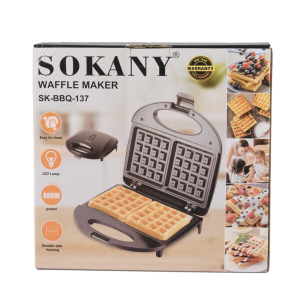 Вафельниця для бельгійських вафель Sokany електровафельниця 800 Вт з антипригарним покриттям на 2 вафлі_SKBBQ137B_Milantium_6