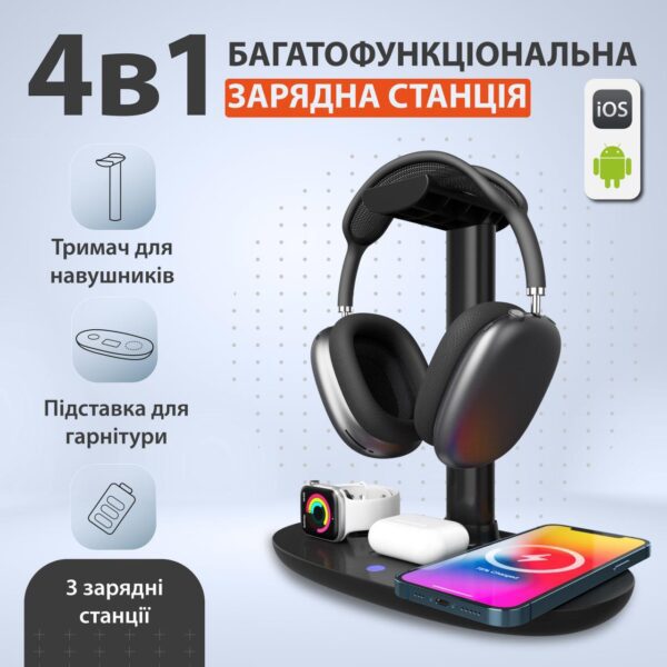 Бездротовий зарядний пристрій Senxin 4-in-1 Headphone Stand Wireless Charger док станція_UR146B_Milantium_1