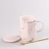 Чашка керамічна мармур 420мл з кришкою та ложкою чашка з кришкою чашки для кави Білий_HPCY8312W_Milantium_1