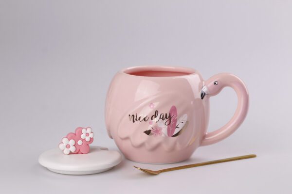 Чашка керамічна Flamingo 500мл з кришкою і ложкою чашки для кави Nice day_HPCY8276ND_Milantium_2