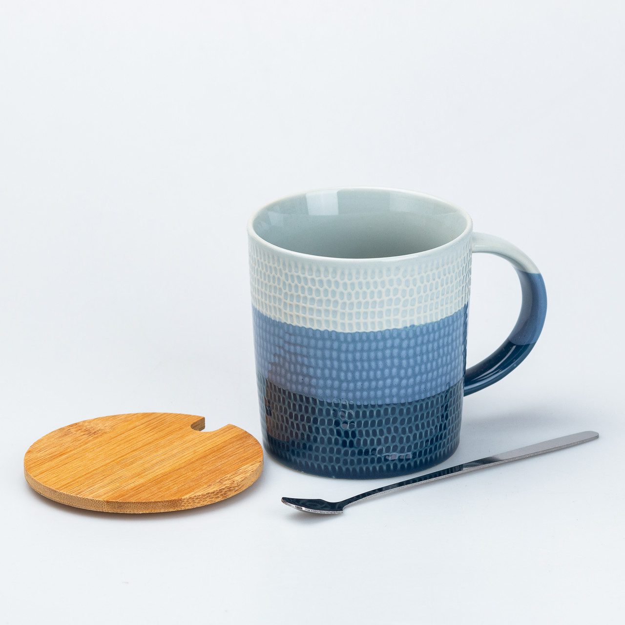 Чашка з бамбуковою кришкою та ложкою керамічна 350 мл Синій_HP7201LB_Milantium_2