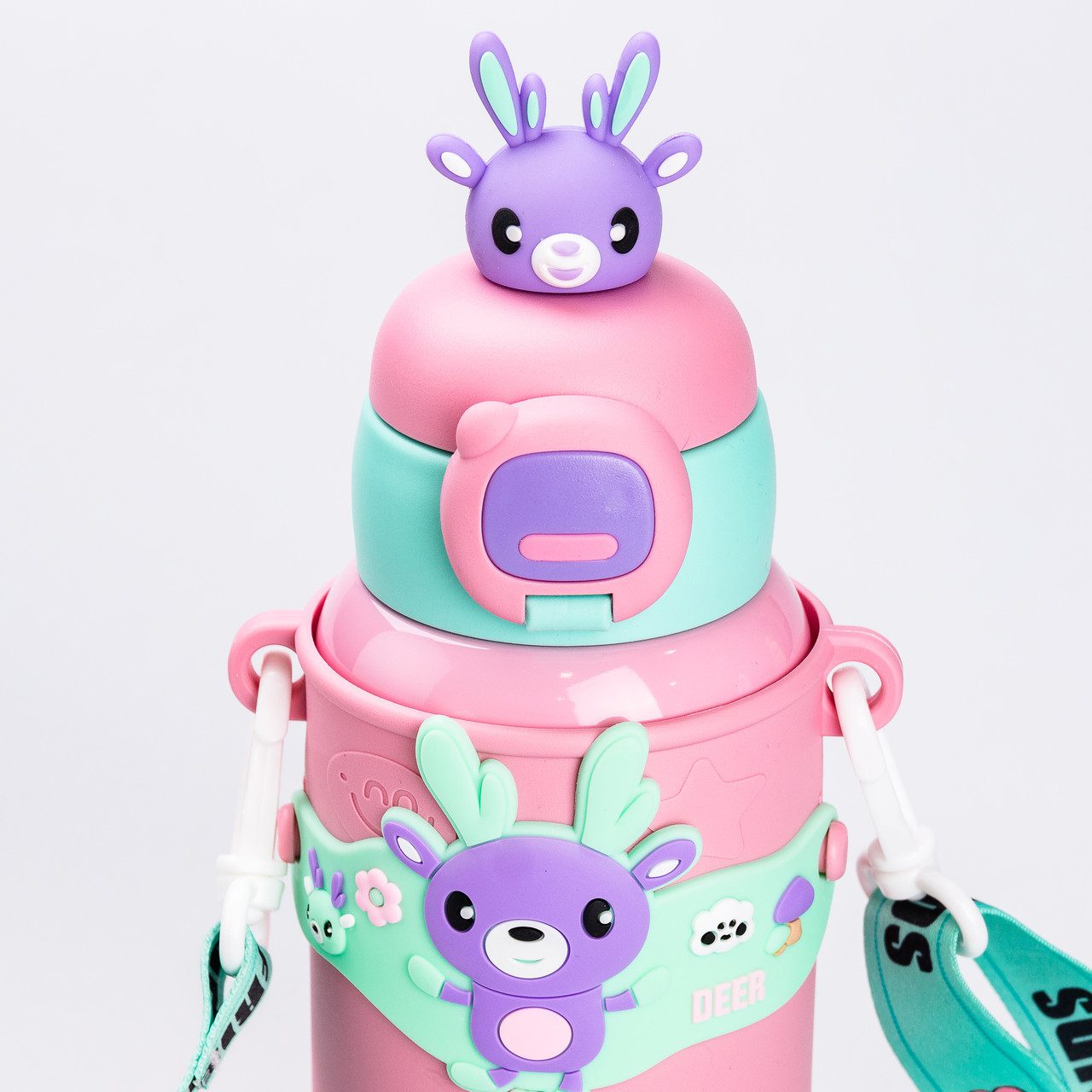 Термос із трубочкою для дітей 450 (мл) із силіконовим чохлом з ремінцем Рожевий для дівчинки_HP18308P_Milantium_2