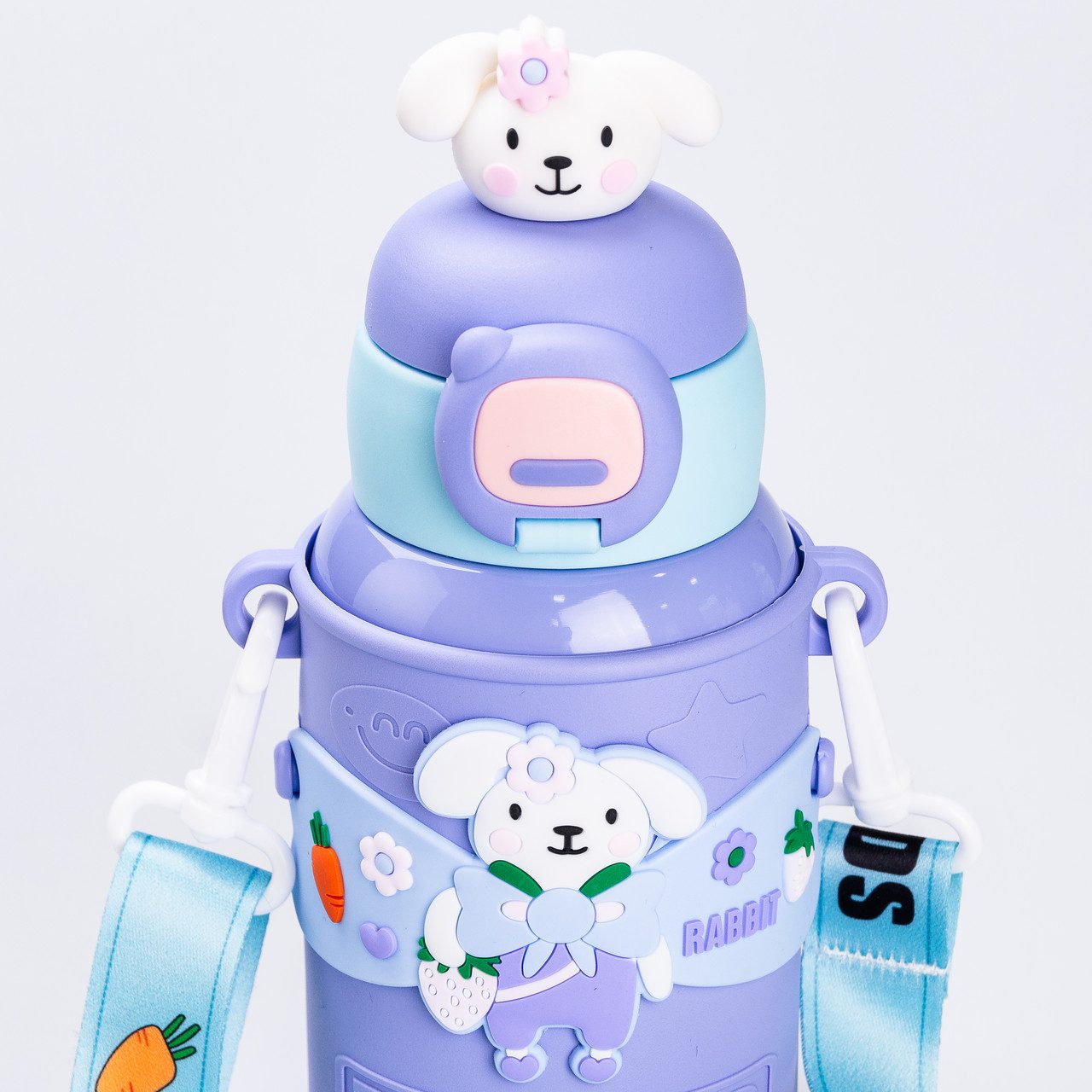 Термос поїльник з трубочкою з ремінцем та силіконовим чохлом дитячий 450 (мл) Фіолетовий_HP18308V_Milantium_2