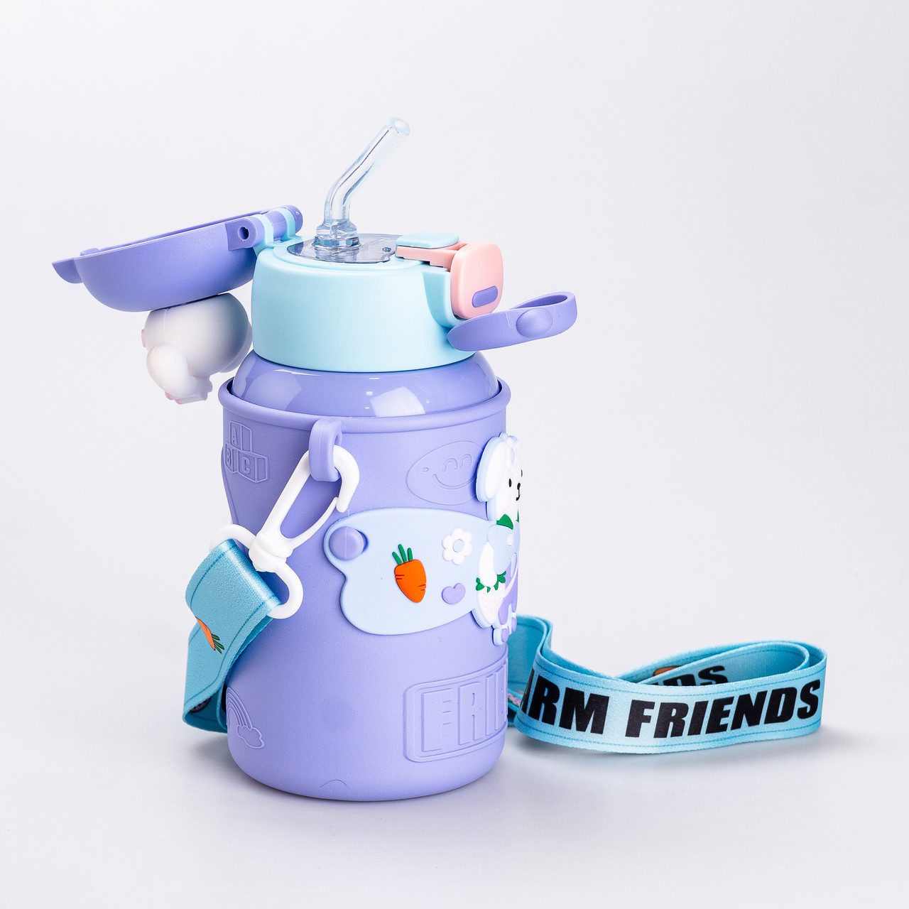 Термос поїльник з трубочкою з ремінцем та силіконовим чохлом дитячий 450 (мл) Фіолетовий_HP18308V_Milantium_3