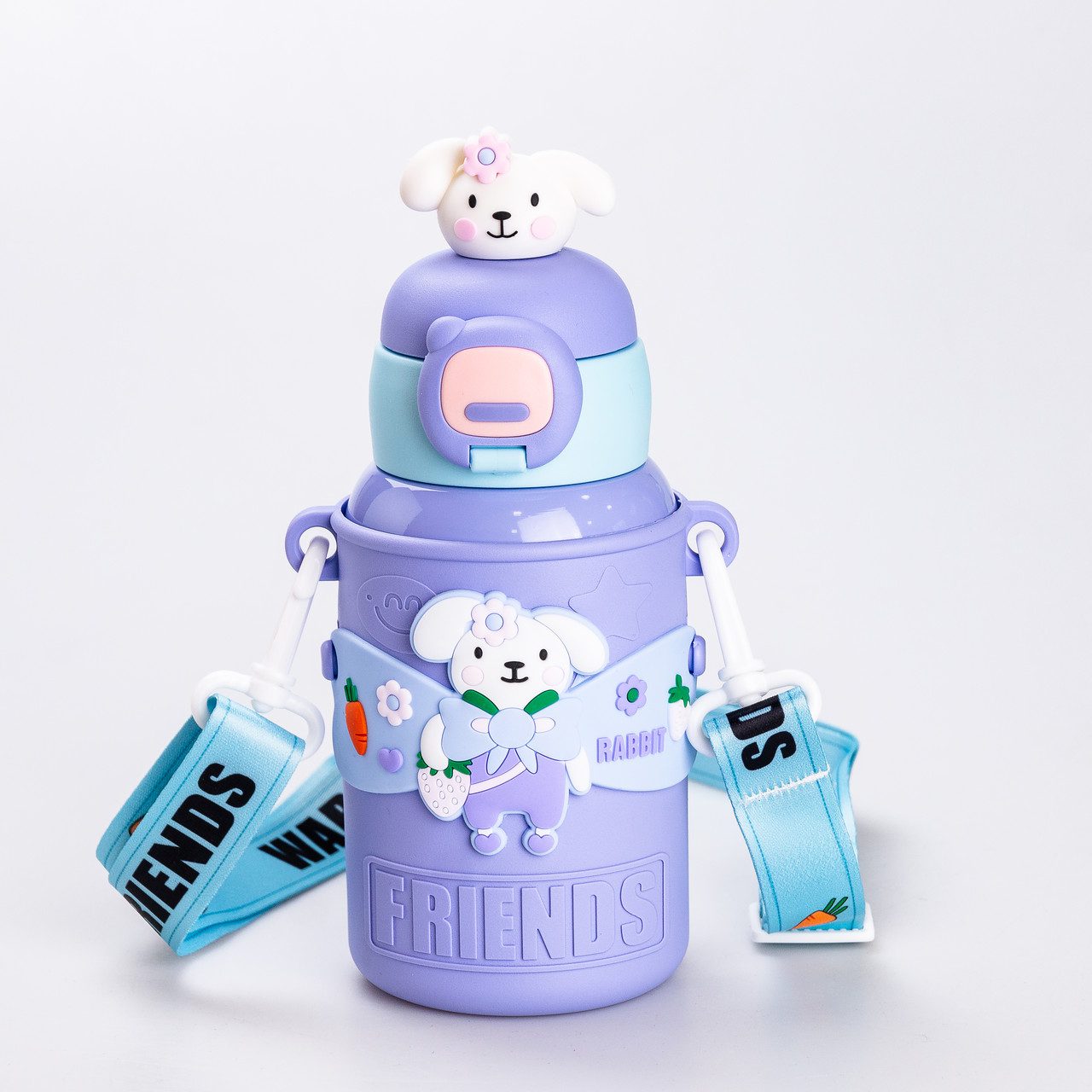 Термос поїльник з трубочкою з ремінцем та силіконовим чохлом дитячий 450 (мл) Фіолетовий_HP18308V_Milantium_4