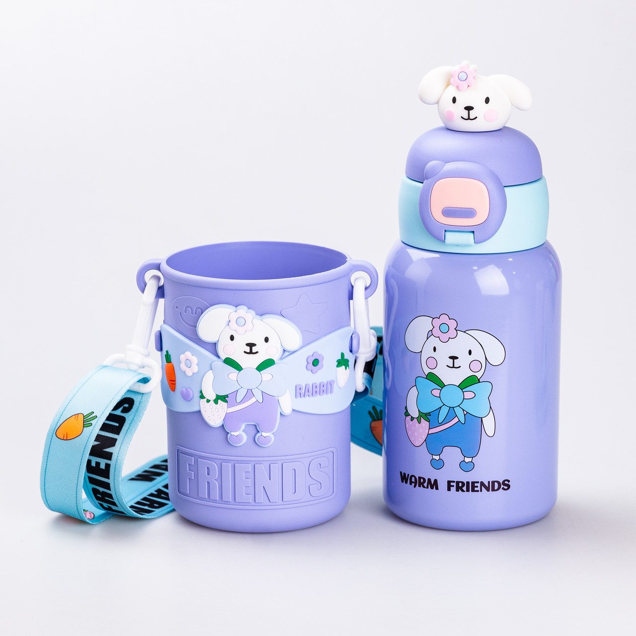 Термос поїльник з трубочкою з ремінцем та силіконовим чохлом дитячий 450 (мл) Фіолетовий_HP18308V_Milantium_5