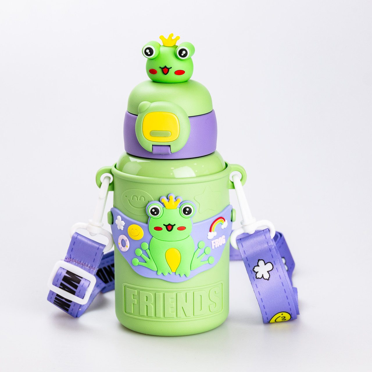 Термос поїльник для дітей з трубочкою з ремінцем та силіконовим чохлом дитячий 450 (мл) Зелений_HP18308GR_Milantium_3