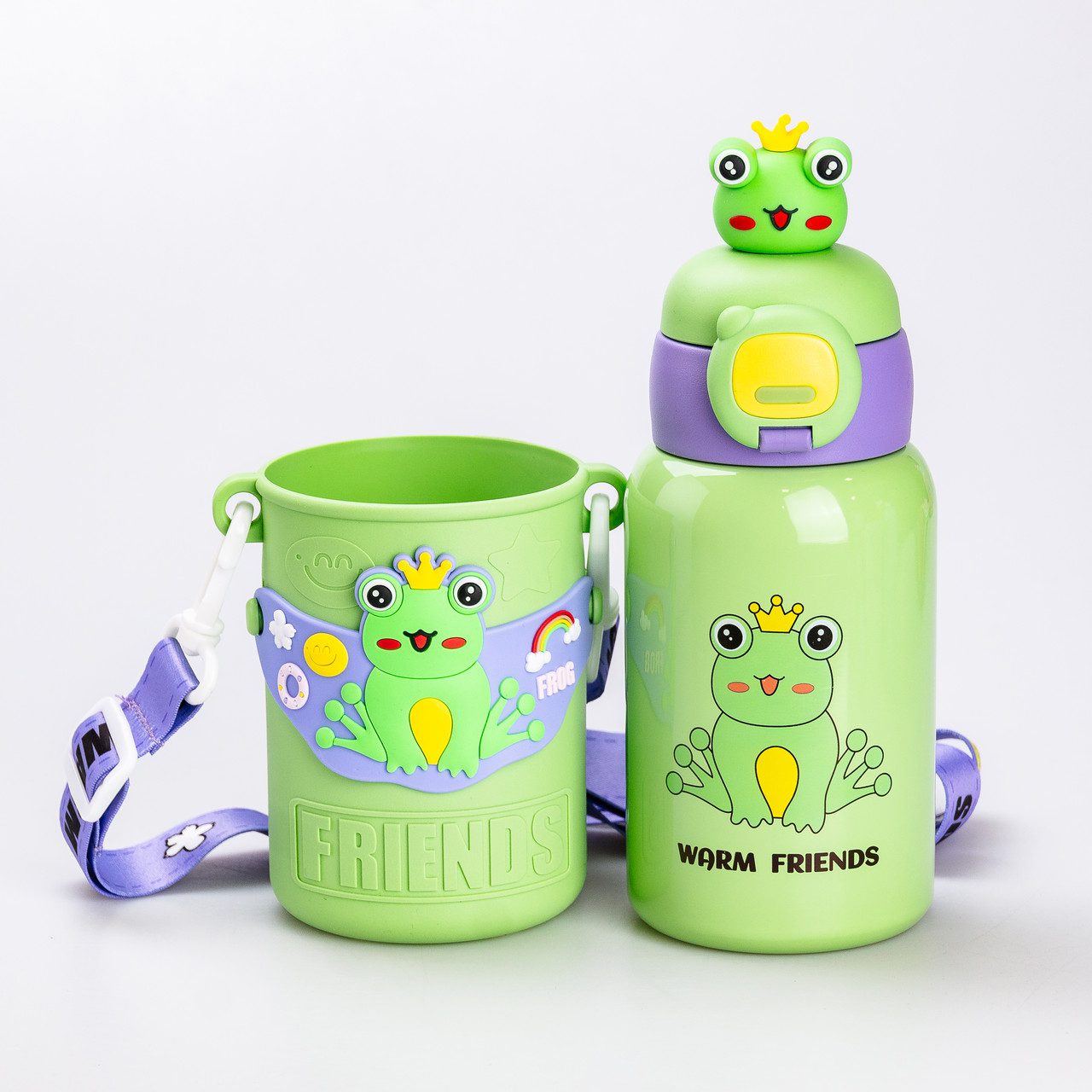 Термос поїльник для дітей з трубочкою з ремінцем та силіконовим чохлом дитячий 450 (мл) Зелений_HP18308GR_Milantium_4