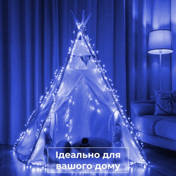 Гірлянда нитка 10м на 200 LED лампочок світлодіодна чорний провід 8 режимів роботи Синій M200LEDBL_M200LEDBL_Milantium_6