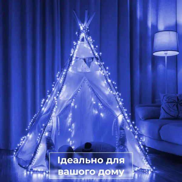 Гірлянда нитка 10м на 200 LED лампочок світлодіодна чорний провід 8 режимів роботи Синій M200LEDBL_M200LEDBL_Milantium_6