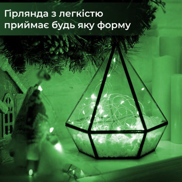 Гірлянда світлодіодна на батарейках GarlandoPro 100LED 10 метрів мідний дріт світлодіодна гірлянда Зелений_1733031GR_Milantium_5