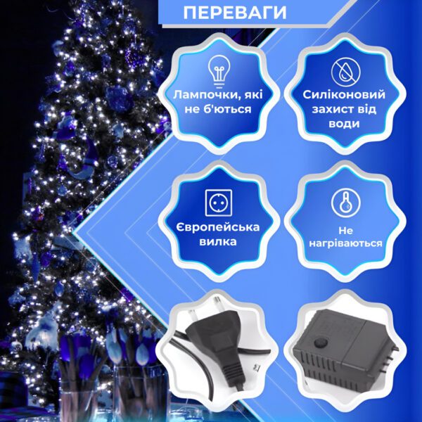 Гірлянда Роса Крапля 100 метров 1000 LED світлодіодна гірлянда в котушці мідний провід 8 функцій + пульт Синій_1733038BL_Milantium_3