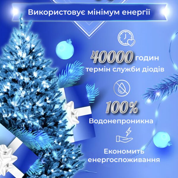 Гірлянда Роса Крапля 100 метров 1000 LED світлодіодна гірлянда в котушці мідний провід 8 функцій + пульт Синій_1733038BL_Milantium_7