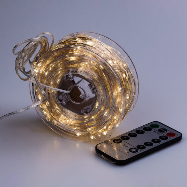 Гірлянда Роса Крапля 50 метрів 500 LED лампочок світлодіодна гірлянда в котушці мідний дріт 50 м 8 функцій + пульт Жовтий_1733036Y_Milantium_2