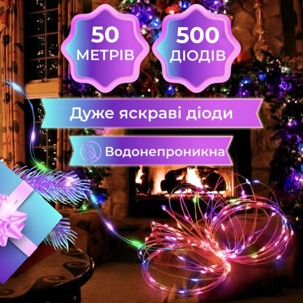 Гірлянда Роса Крапля 50 метрів 500 LED лампочок світлодіодна гірлянда в котушці мідний дріт 50 м 8 функцій + пульт 1733033ML_1733033ML_Milantium_6
