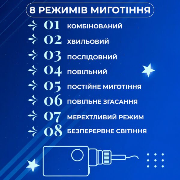 7 м Зірки на 108 LED лампочок світлодіодна 6 великих та 6 маленьких зірок 9В 8 режимів Синій 1733054BL_1733054BL_Milantium_3