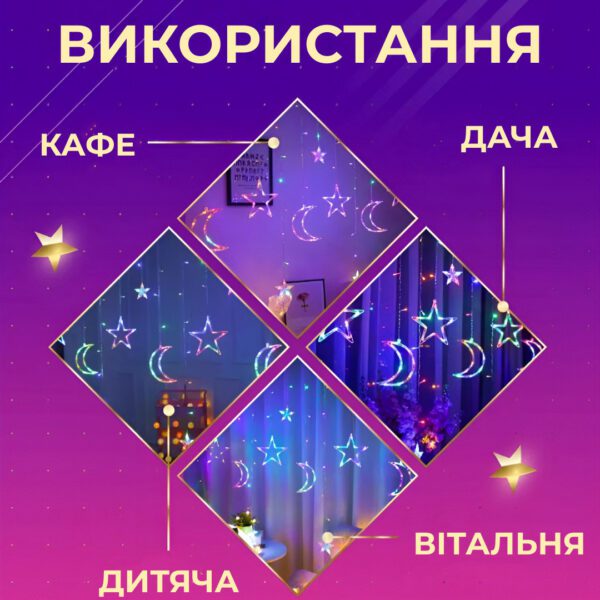 Гірлянда світлодіодна штора GarlandoPro зірка і місяць 108LED 3х0