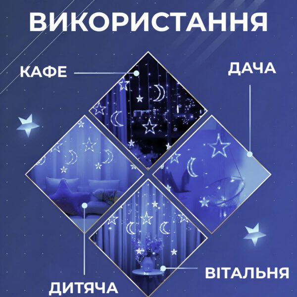 Гірлянда світлодіодна штора GarlandoPro зірка і місяць 108LED 3х0
