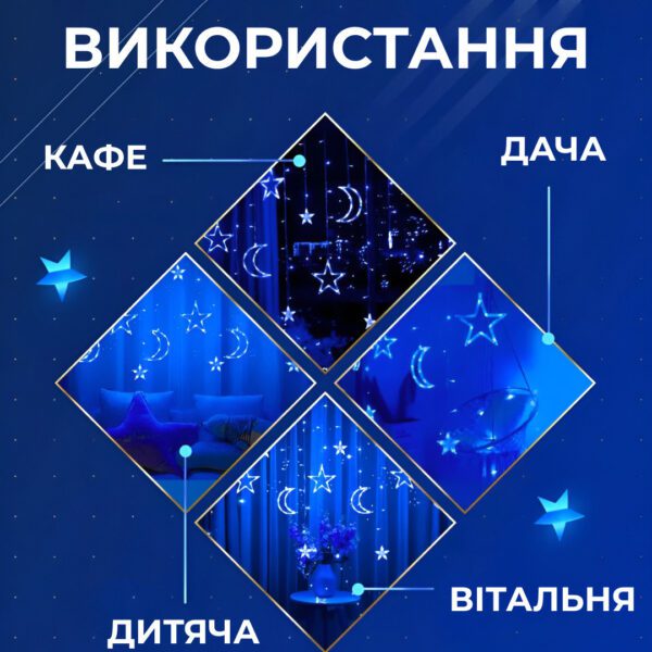 Гірлянда світлодіодна штора GarlandoPro зірка і місяць 108LED 3х0