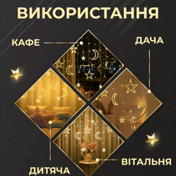 Гірлянда світлодіодна штора GarlandoPro зірка і місяць 108LED 3х0