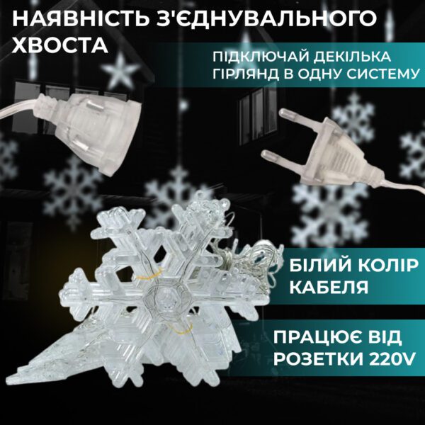 Гирлянда светодиодная штора GarlandoPro снежинка и звезда 12 фігур 3х1м гірлянда зірка Білий 1733064W_1733064W_Milantium_3