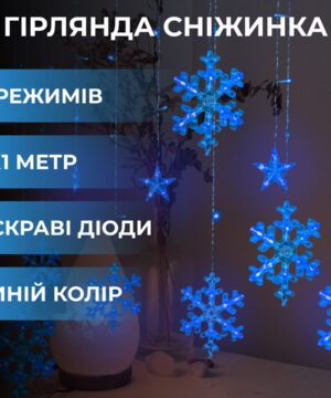 Гирлянда светодиодная штора GarlandoPro снежинка и звезда 12 фігур 3х1 м гірлянда зірка Синій 1733062BL_1733062BL_Milantium_1