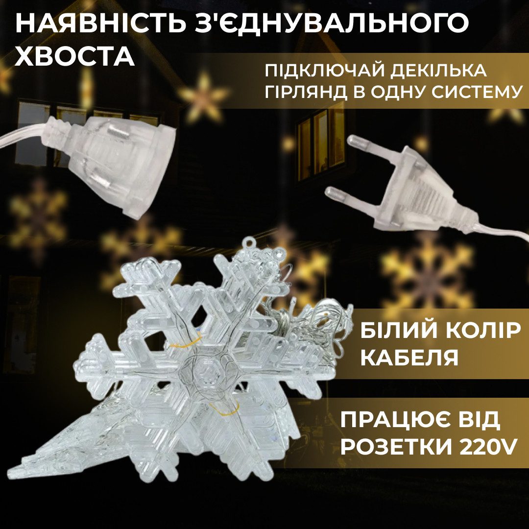 Гірлянда світлодіодна штора GarlandoPro сніжинка і зірка 12 фігур 3х1м гірлянда зірка Жовтий 1733063Y_1733063Y_Milantium_3