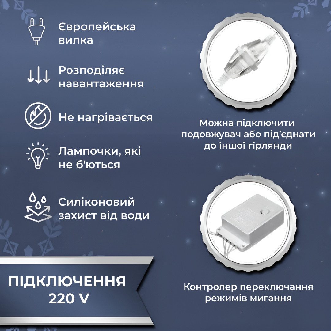 Гірлянда штора світлодіодна GarlandoPro Роса 200LED 3х2м 10 ліній 8 режимів гірлянда крапля роси Білий 173303W_173303W_Milantium_4