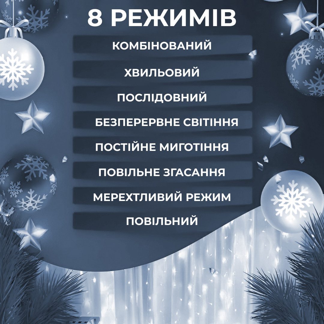 Гірлянда штора світлодіодна GarlandoPro Роса 200LED 3х2м 10 ліній 8 режимів гірлянда крапля роси Білий 173303W_173303W_Milantium_7