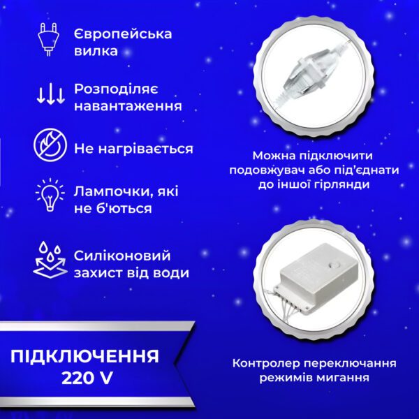 Гірлянда штора світлодіодна GarlandoPro Роса 200LED 3х2м 10 ліній 8 режимів гірлянда крапля роси Синій 173302BL_173302BL_Milantium_4