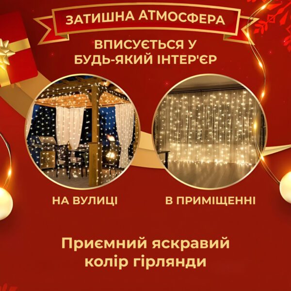 Гірлянда штора світлодіодна GarlandoPro Роса 200LED 3х2м 10 ліній 8 режимів гірлянда крапля роси Жовтий 173304Y_173304Y_Milantium_3