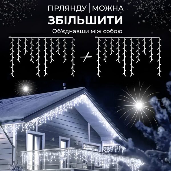 Гірлянда вулична світлодіодна 200 LED 12 метрів білий дріт бахрома 55 ниток_12МWW_Milantium_7