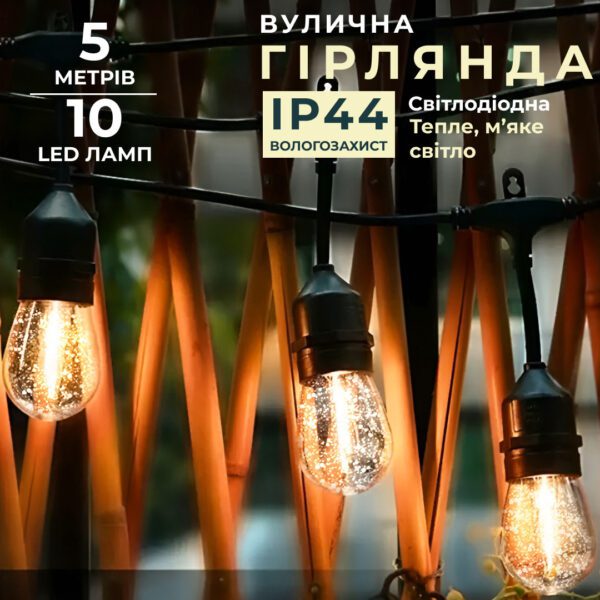 Ретро гірлянда 5 метрів вулична світлодіодна 10 LED із захистом від вологи_1733075Y_Milantium_1