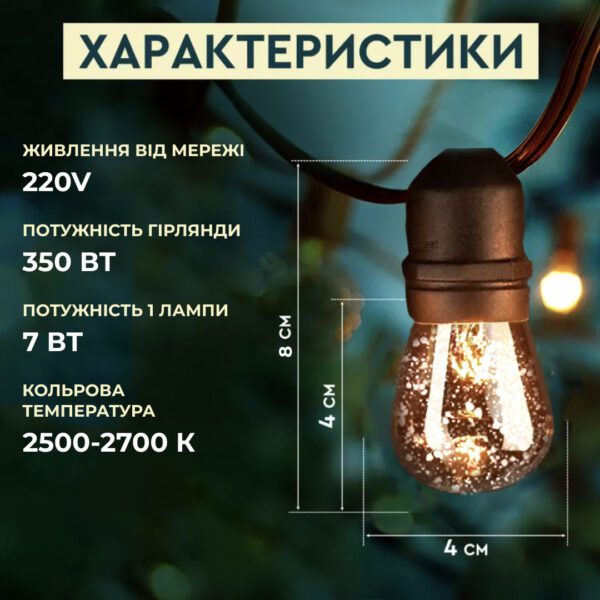 Ретро гірлянда 5 метрів вулична світлодіодна 10 LED із захистом від вологи_1733075Y_Milantium_2