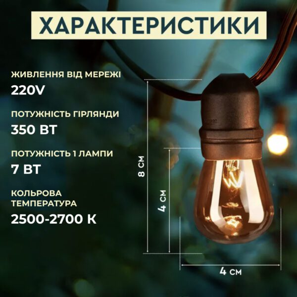 Вулична гірлянда лампочки GarlandoPro гірлянда вулична ретро світлодіодна 1733074Y G20 20LED 5m_1733074Y_Milantium_2
