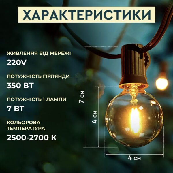 Вулична гірлянда лампочки GarlandoPro гірлянда вулична ретро світлодіодна 1733073Y G40 20LED 10m_1733073Y_Milantium_4