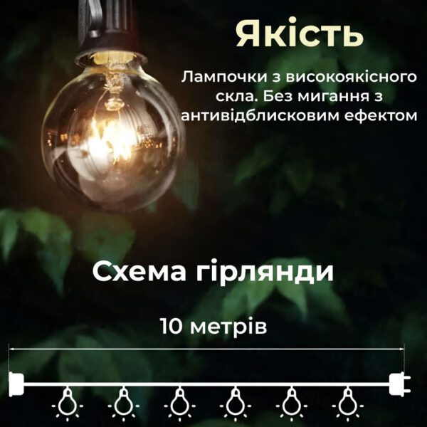 Вулична гірлянда лампочки GarlandoPro гірлянда вулична ретро світлодіодна 1733073Y G40 20LED 10m_1733073Y_Milantium_6