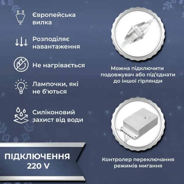 Гірлянда Водоспад 3х2 м 210 LED (480 L) лампочок світлодіодна прозорий дріт 10 ниток 8 режимів Білий 1733047W_1733047W_Milantium_3
