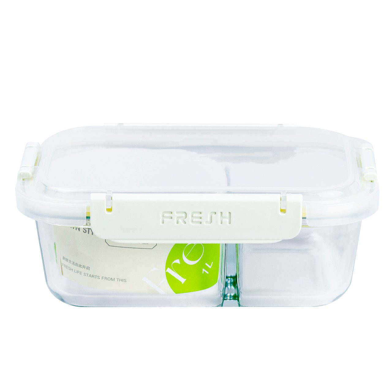 Контейнер для їжі скляний прямокутний 2 відділення на 1 літр герметичний ланч бокс_HP3104GR_Milantium_2