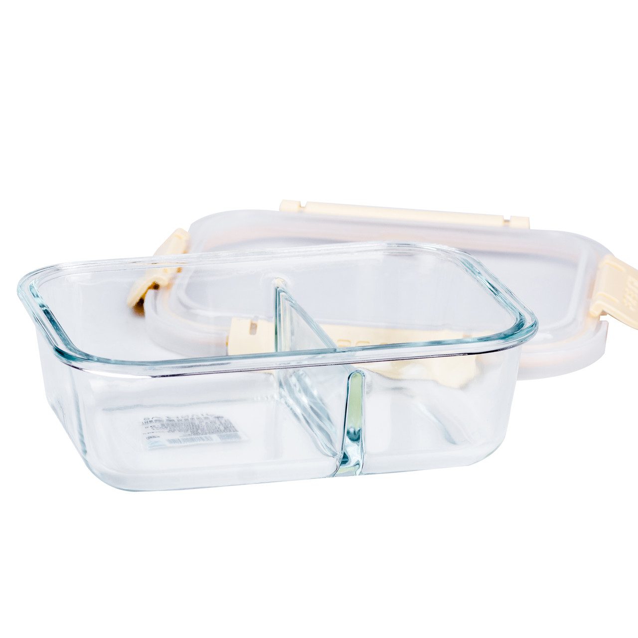 Контейнер для їжі скляний прямокутний 2 відділення на 1 літр герметичний ланч бокс Бежевий_HP3104BE_Milantium_3