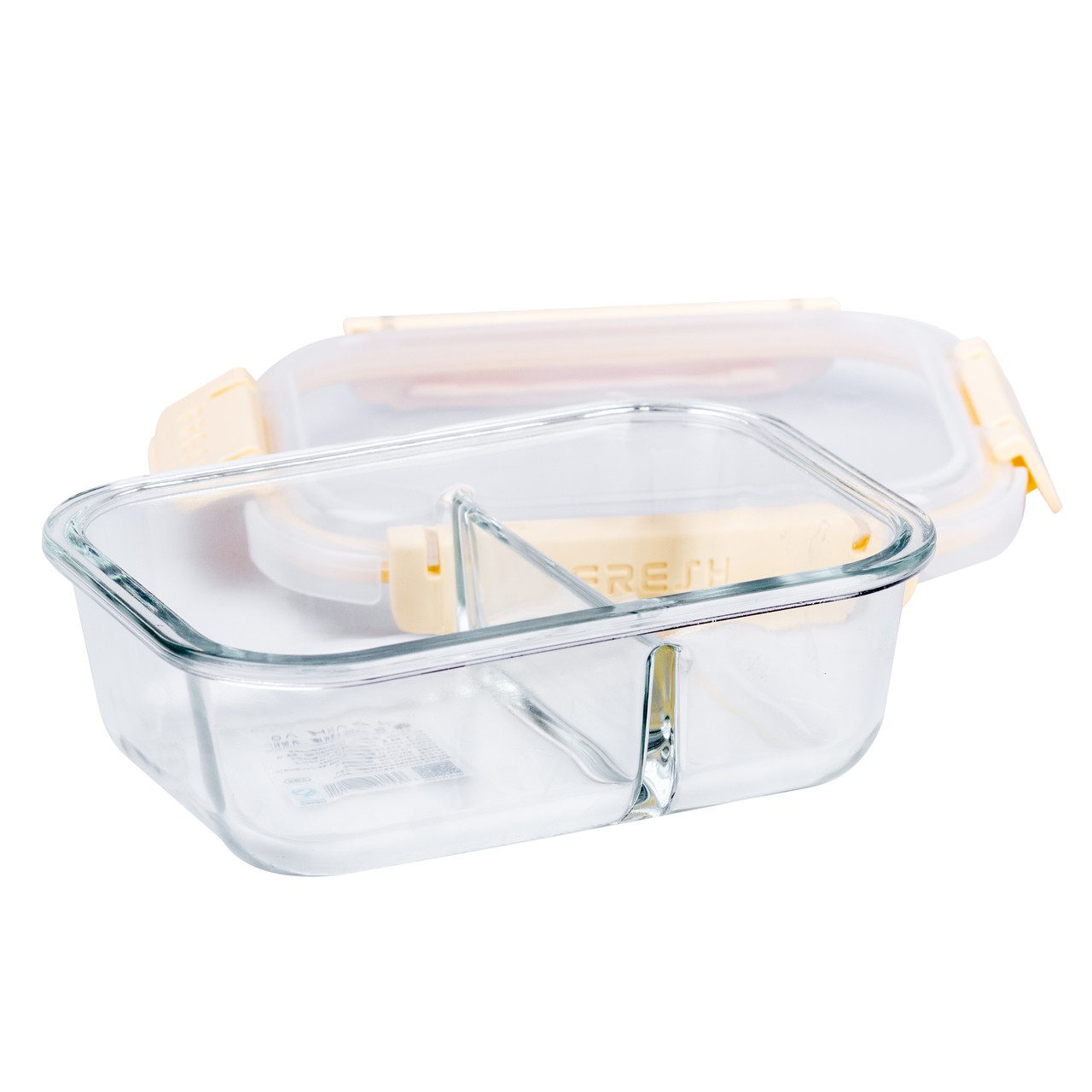 Контейнер для їжі скляний прямокутний 2 відділення на 650 (мл) герметичний ланч бокс Бежевий_HP3103BE_Milantium_3