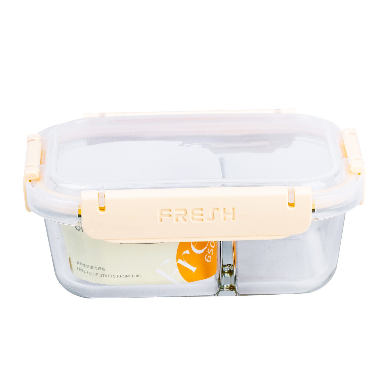 Контейнер для їжі скляний прямокутний 2 відділення на 650 (мл) герметичний ланч бокс Бежевий_HP3103BE_Milantium_4