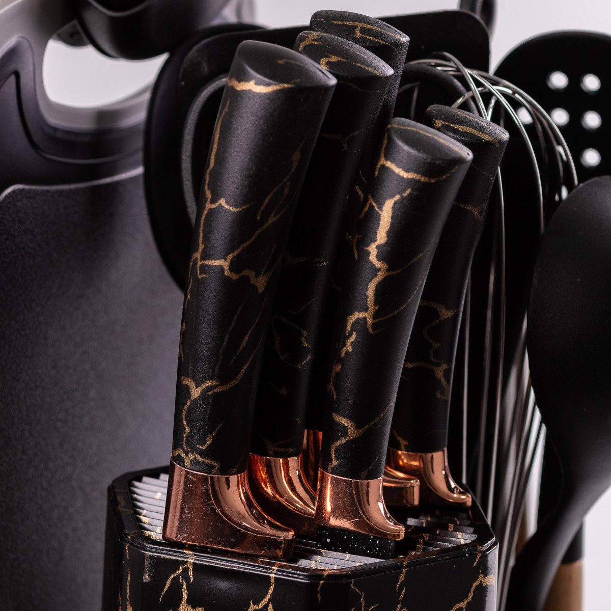 Набір кухонного приладдя і ножів на підставці 25 предметів Чорний_YRUR11_Milantium_6